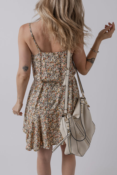 Bohemian All Over Print Tie Waist Flared Floral Dress
