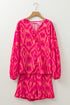 Bohemian Aztec Geometric Print Puff Sleeve Ruffled Sleepwear Set
