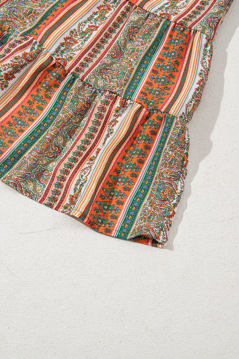 Bohemian Buttoned V Neck Ruffle Tiered Floral Dress