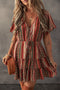 Bohemian Buttoned V Neck Ruffle Tiered Floral Dress