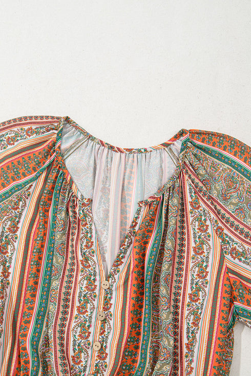 Bohemian Buttoned V Neck Ruffle Tiered Floral Dress