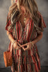 Bohemian Buttoned V Neck Ruffle Tiered Floral Dress