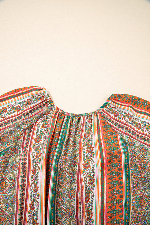 Bohemian Buttoned V Neck Ruffle Tiered Floral Dress