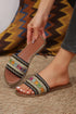 Bohemian Crochet Knit Faux Leather Open Toe Slides