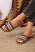 Bohemian Crochet Knit Faux Leather Open Toe Slides