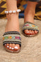 Bohemian Crochet Knit Faux Leather Open Toe Slides