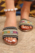 Bohemian Crochet Knit Faux Leather Open Toe Slides