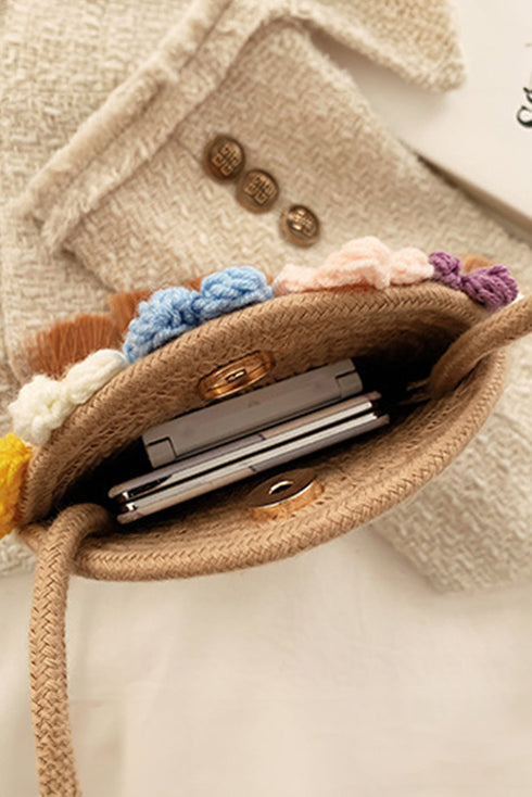 Bohemian Crochet Knit Flower Design Tasseled Shoulder Bag