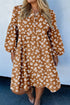 Bohemian Daisy Floral Print Split Neck Puff Sleeve Mini Dress