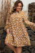 Bohemian Daisy Floral Print Split Neck Puff Sleeve Mini Dress