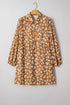 Bohemian Daisy Floral Print Split Neck Puff Sleeve Mini Dress