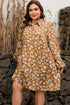 Bohemian Daisy Floral Print Split Neck Puff Sleeve Mini Dress