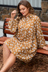 Bohemian Daisy Floral Print Split Neck Puff Sleeve Mini Dress