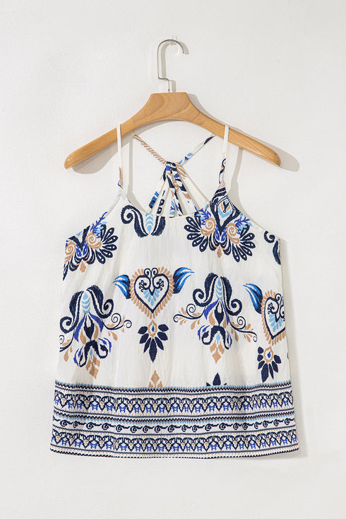Bohemian Damask Print Relaxed Fit Woven Camisole Top