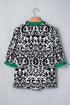 Bohemian Damask Print Ruffled Contrast Trim Half Sleeve Blouse