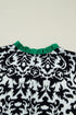 Bohemian Damask Print Ruffled Contrast Trim Half Sleeve Blouse