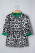 Bohemian Damask Print Ruffled Contrast Trim Half Sleeve Blouse