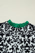 Bohemian Damask Print Ruffled Contrast Trim Half Sleeve Blouse