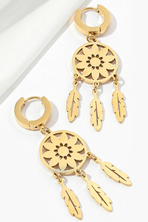 Bohemian Dream Catcher Feather Fringed Dangle Earrings