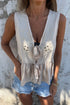 Bohemian Dream Embroidered Hollow Out Knot Front V Neck Tank Top