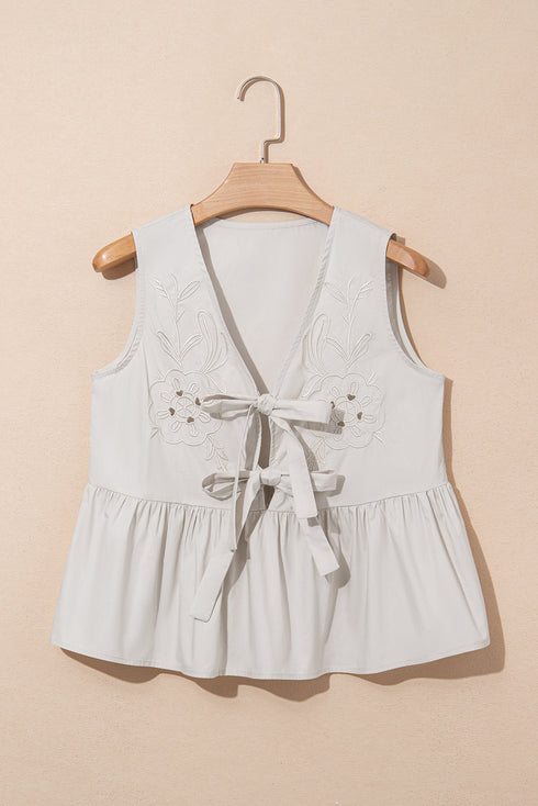 Bohemian Dream Embroidered Hollow Out Knot Front V Neck Tank Top