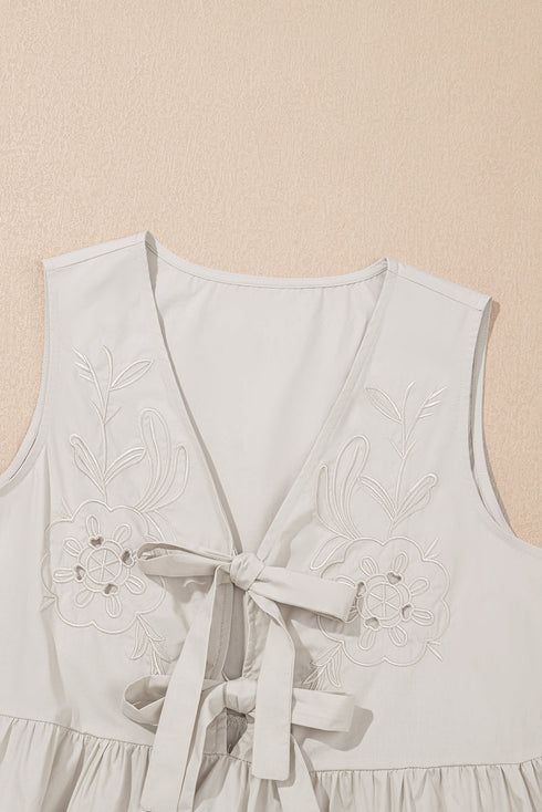 Bohemian Dream Embroidered Hollow Out Knot Front V Neck Tank Top