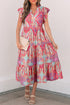 Bohemian Dream Paisley Print Ruffle Sleeve Notch Neck Flowy Dress