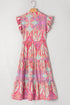 Bohemian Dream Paisley Print Ruffle Sleeve Notch Neck Flowy Dress
