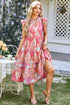 Bohemian Dream Paisley Print Ruffle Sleeve Notch Neck Flowy Dress