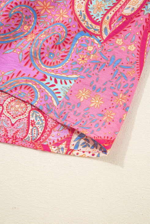 Bohemian Dream Paisley Print Ruffle Sleeve Notch Neck Flowy Dress