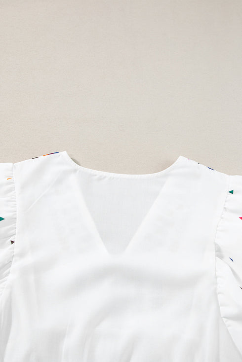 Bohemian Elegance Embroidered Puff Sleeve V-Neck Blouse