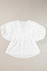 Bohemian Elegance Embroidered Puff Sleeve V-Neck Blouse