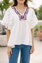 Bohemian Elegance Embroidered Puff Sleeve V-Neck Blouse