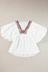 Bohemian Elegance Embroidered Puff Sleeve V-Neck Blouse