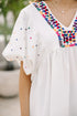 Bohemian Elegance Embroidered Puff Sleeve V-Neck Blouse