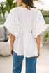 Bohemian Elegance Embroidered Puff Sleeve V-Neck Blouse