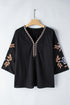 Bohemian Embroidered Floral V Neck Cotton Blouse