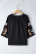 Bohemian Embroidered Floral V Neck Cotton Blouse