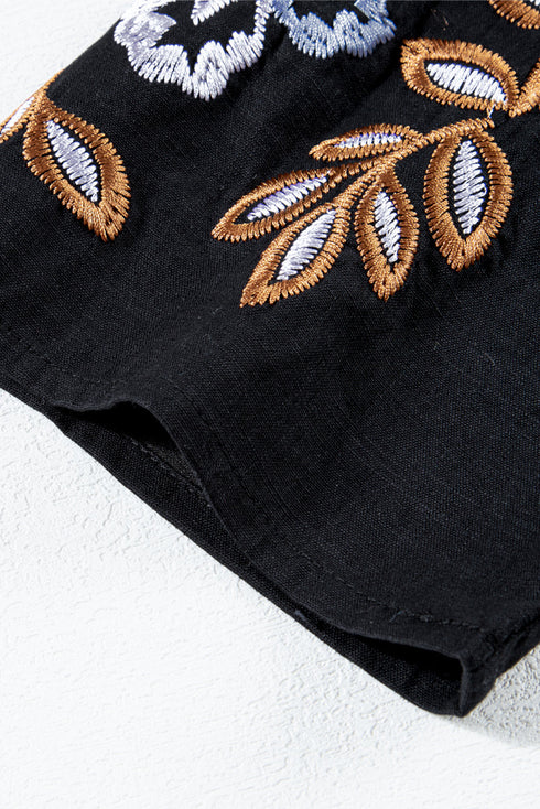 Bohemian Embroidered Floral V Neck Cotton Blouse