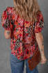 Bohemian Ethnic Inspired Abstract Print Puff Sleeve Split Neck Cotton Blouse