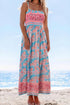 Bohemian Ethnic Print Smocked Spaghetti Strap A Line Maxi Dress