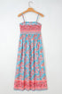 Bohemian Ethnic Print Smocked Spaghetti Strap A Line Maxi Dress