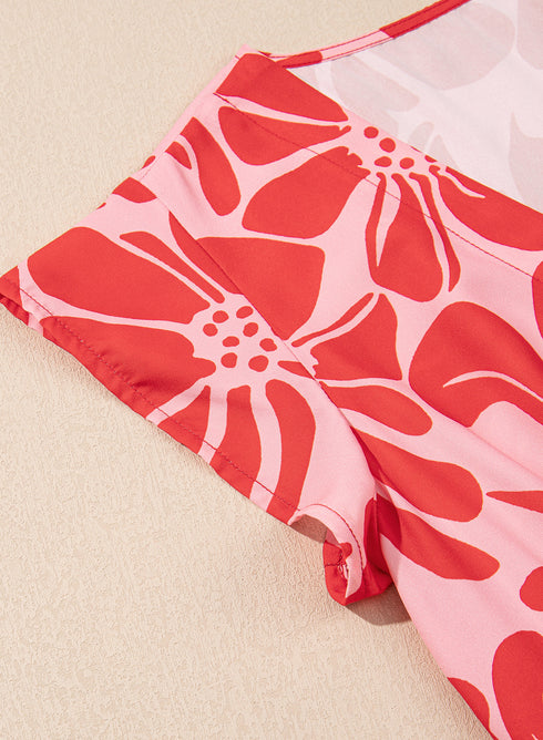 Bohemian Floral Breeze Shirred Waist Button Front Maxi Dress