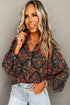 Bohemian Floral Damask Print Statement Sleeve Button Up Shirt