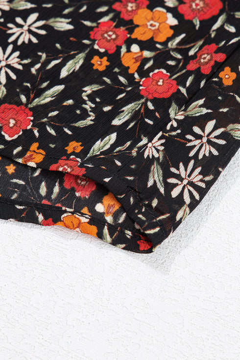 Bohemian Floral Damask Print Statement Sleeve Button Up Shirt