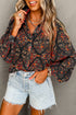 Bohemian Floral Damask Print Statement Sleeve Button Up Shirt