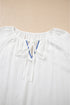 Bohemian Floral Embroidered Drawstring Long Sleeve Peasant Blouse