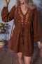 Bohemian Floral Embroidered Tassel Tie Waist Long Sleeve Mini Dress