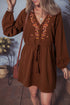 Bohemian Floral Embroidered Tassel Tie Waist Long Sleeve Mini Dress