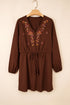 Bohemian Floral Embroidered Tassel Tie Waist Long Sleeve Mini Dress